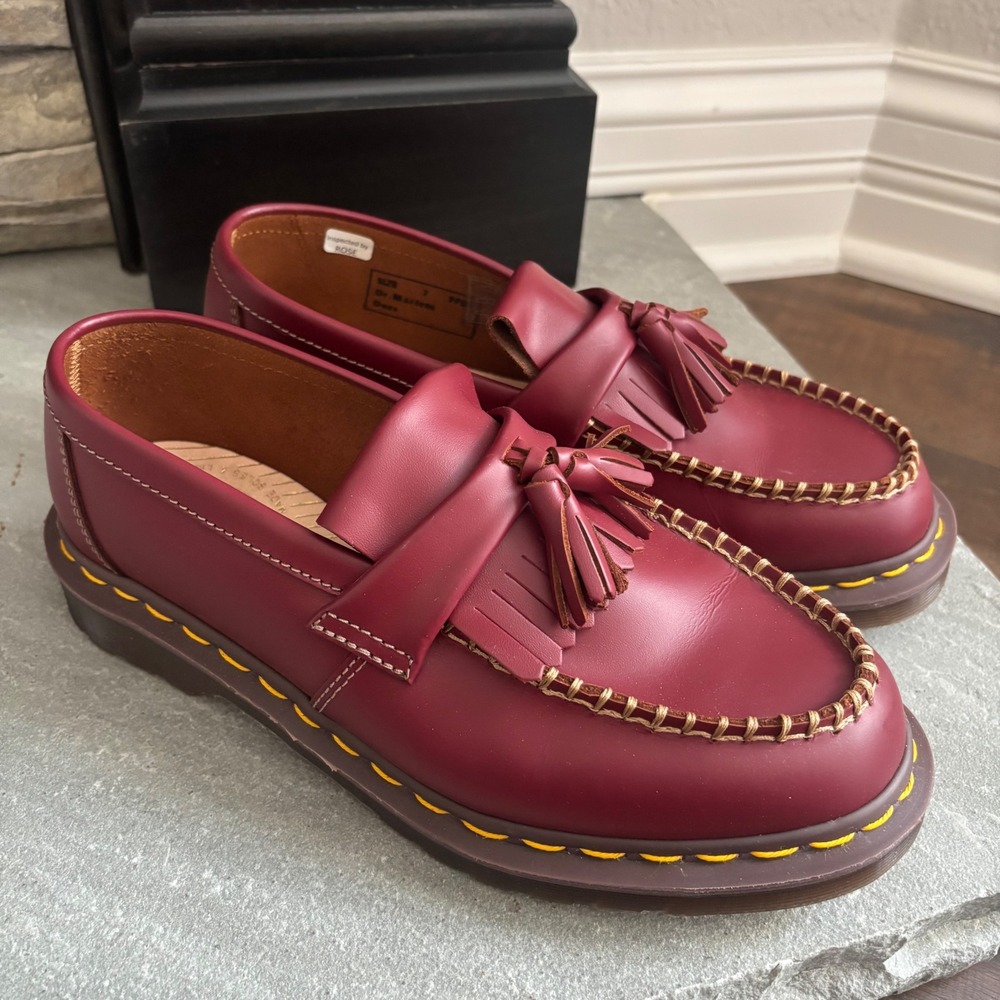 Dr. Martens Vintage Adrian Quilon Leather Tassel Oxblood Dark Cherry Red Loafers